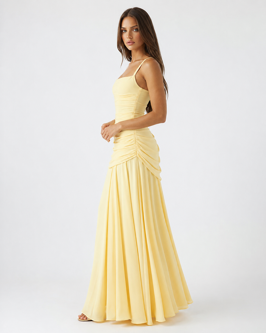 Kira – Ruched Square Neck Maxi Dress