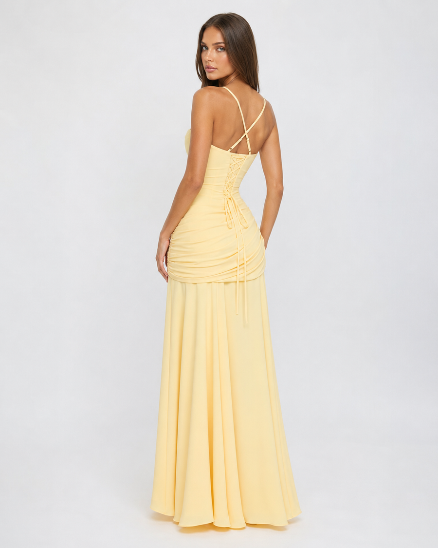 Kira – Ruched Square Neck Maxi Dress