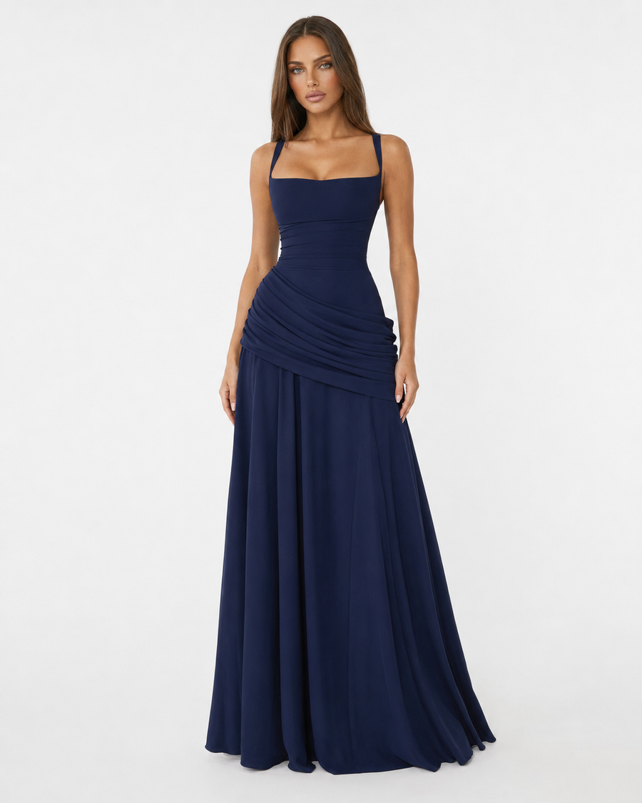 Kira – Ruched Square Neck Maxi Dress