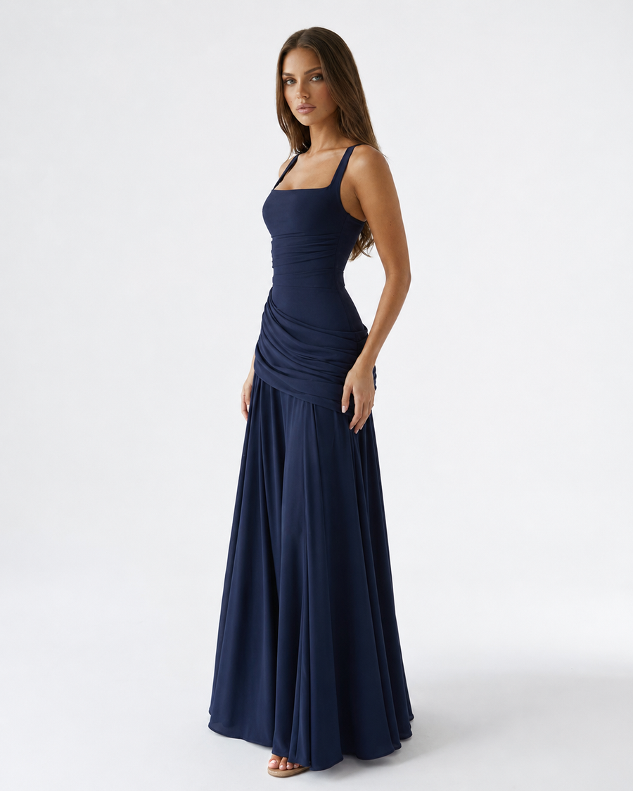 Kira – Ruched Square Neck Maxi Dress