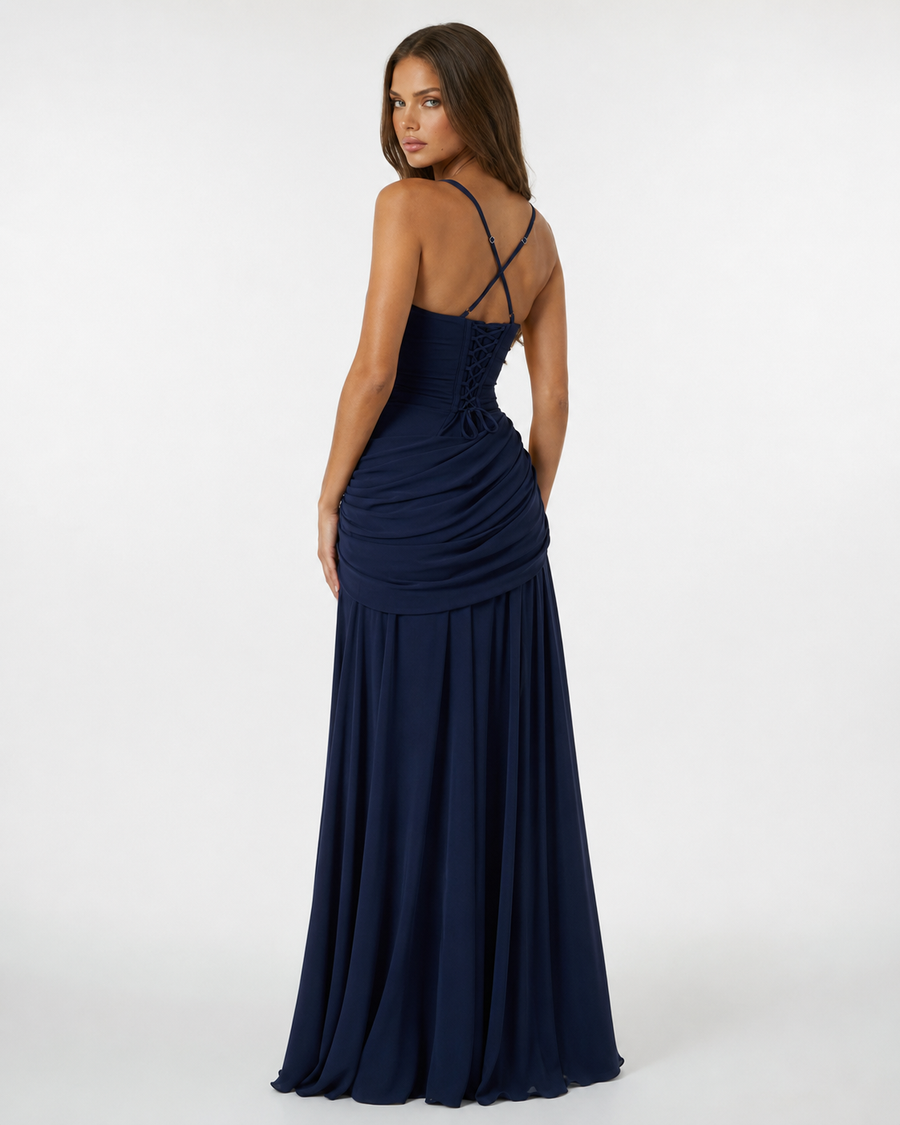 Kira – Ruched Square Neck Maxi Dress