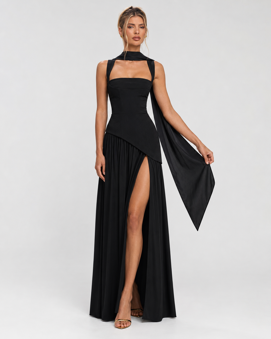 Kirsty – Corset Maxi Dress with Scarf