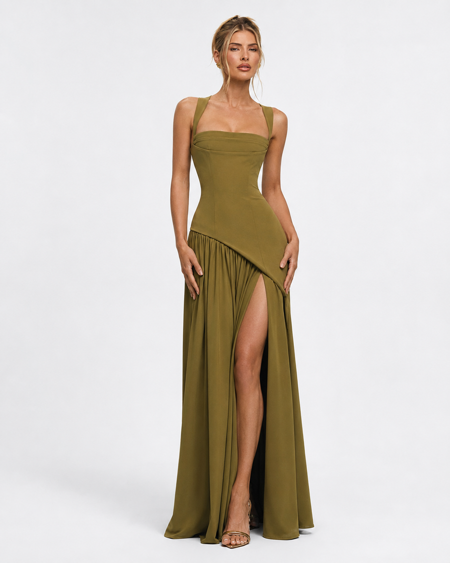 Kirsty – Corset Maxi Dress with Scarf
