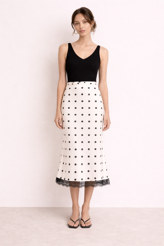 Solenne Polka Dot Midi Skirt