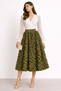 Vaiva 3D Floral Midi Skirt