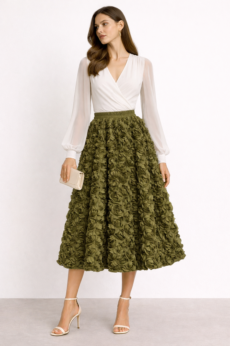 Vaiva 3D Floral Midi Skirt