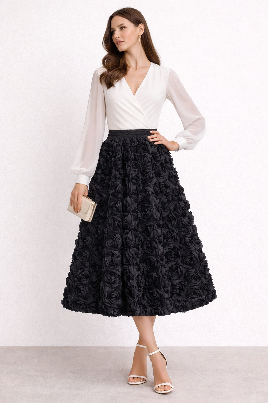 Vaiva 3D Floral Midi Skirt