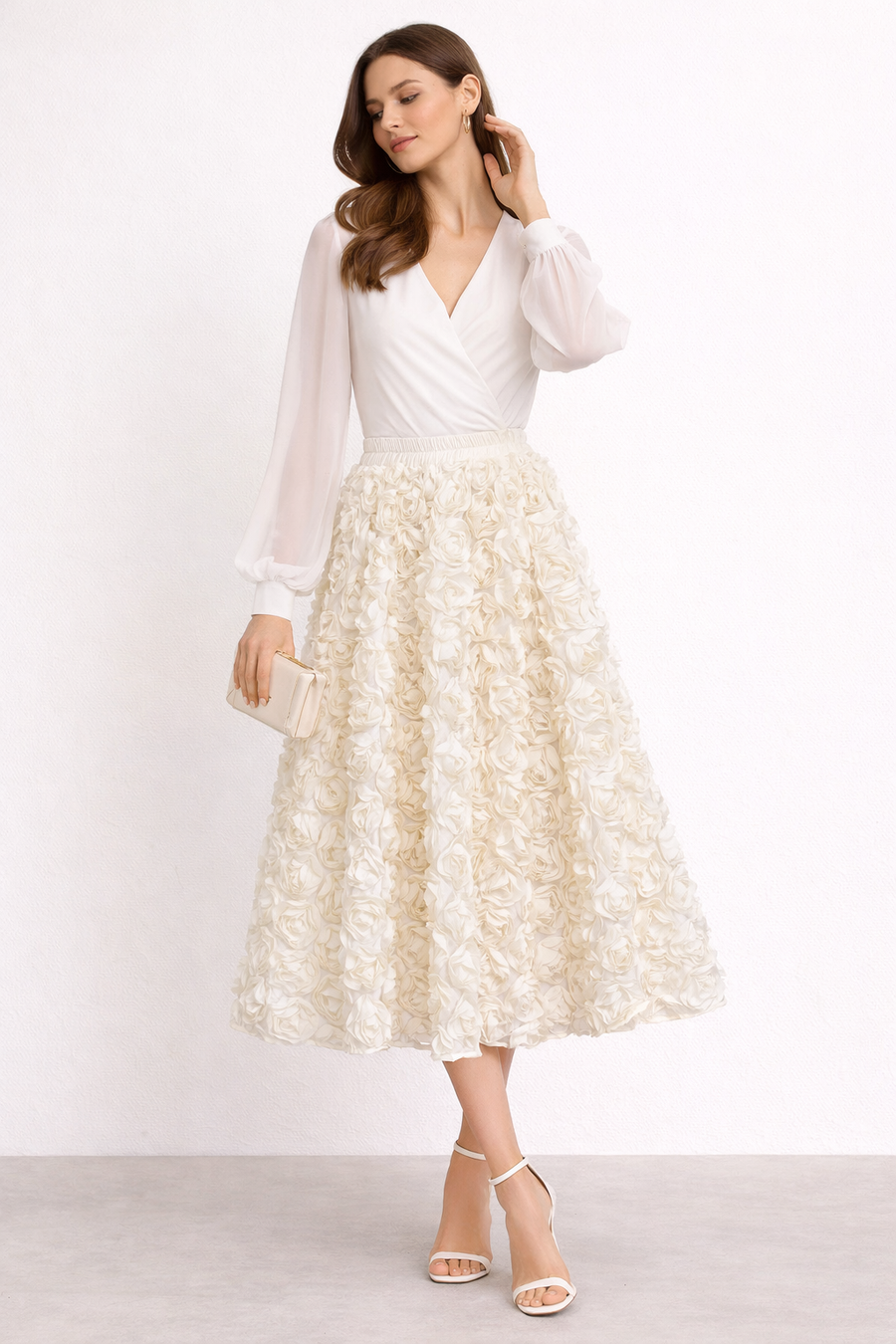 Vaiva 3D Floral Midi Skirt