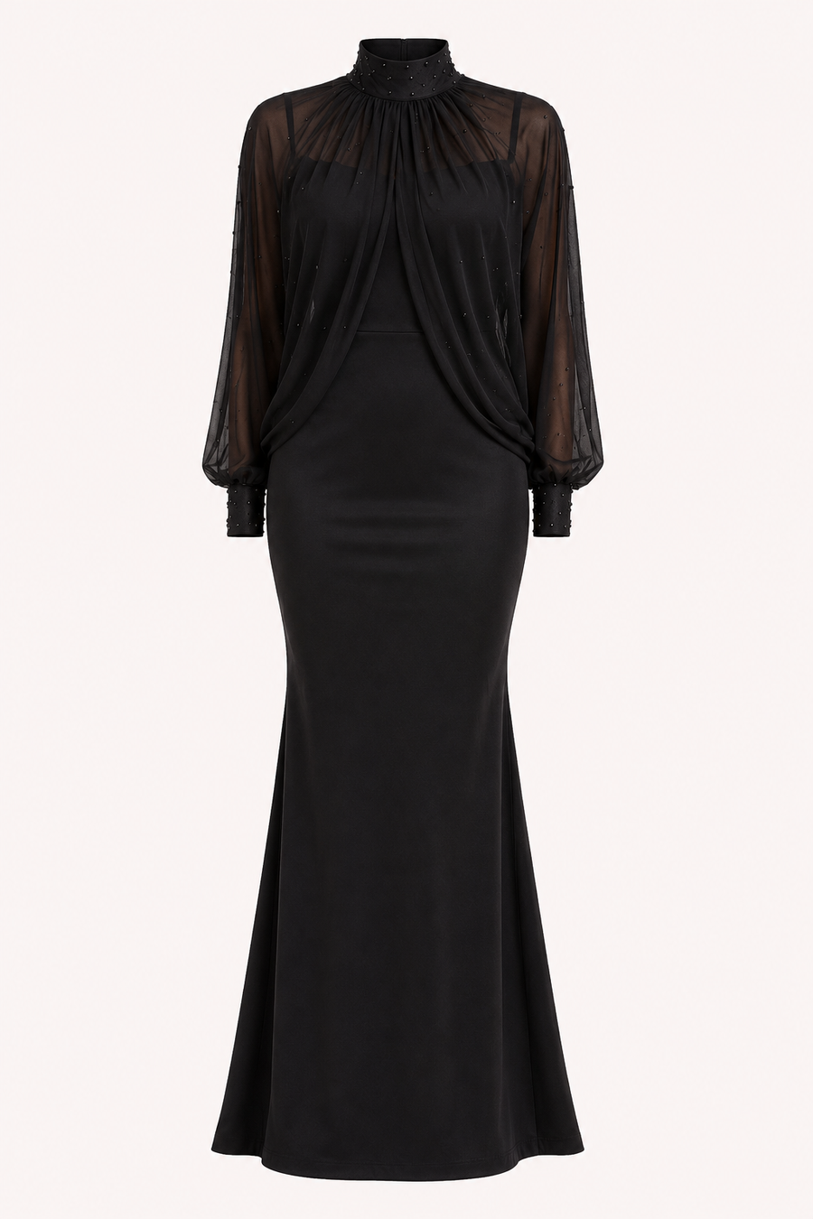 Two-Piece Sheer Sleeve Maxi Dress