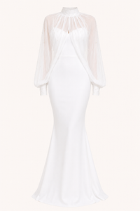 Light Blue Two-Piece Sheer Sleeve Maxi Dress