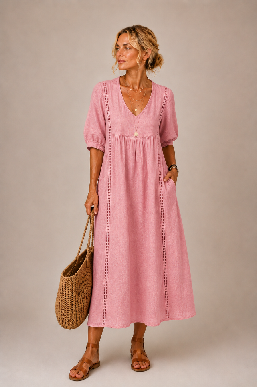 Steffi - Linen Blend Summer Midi Dress