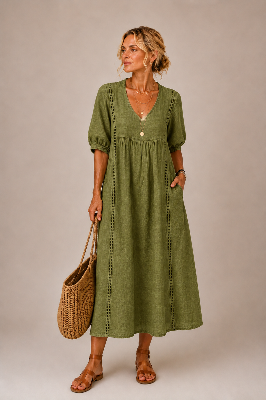 Steffi - Linen Blend Summer Midi Dress