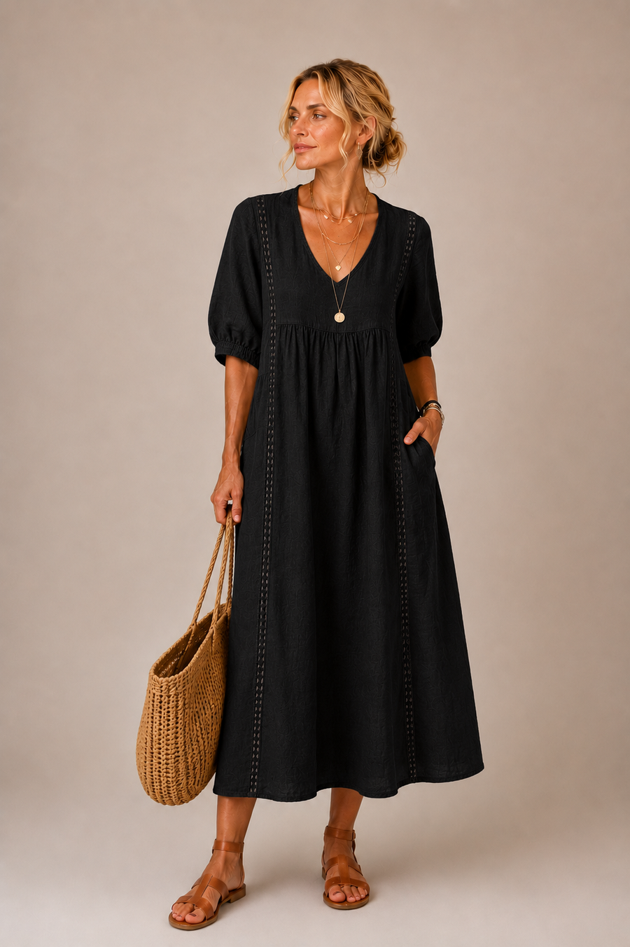 Steffi - Linen Blend Summer Midi Dress