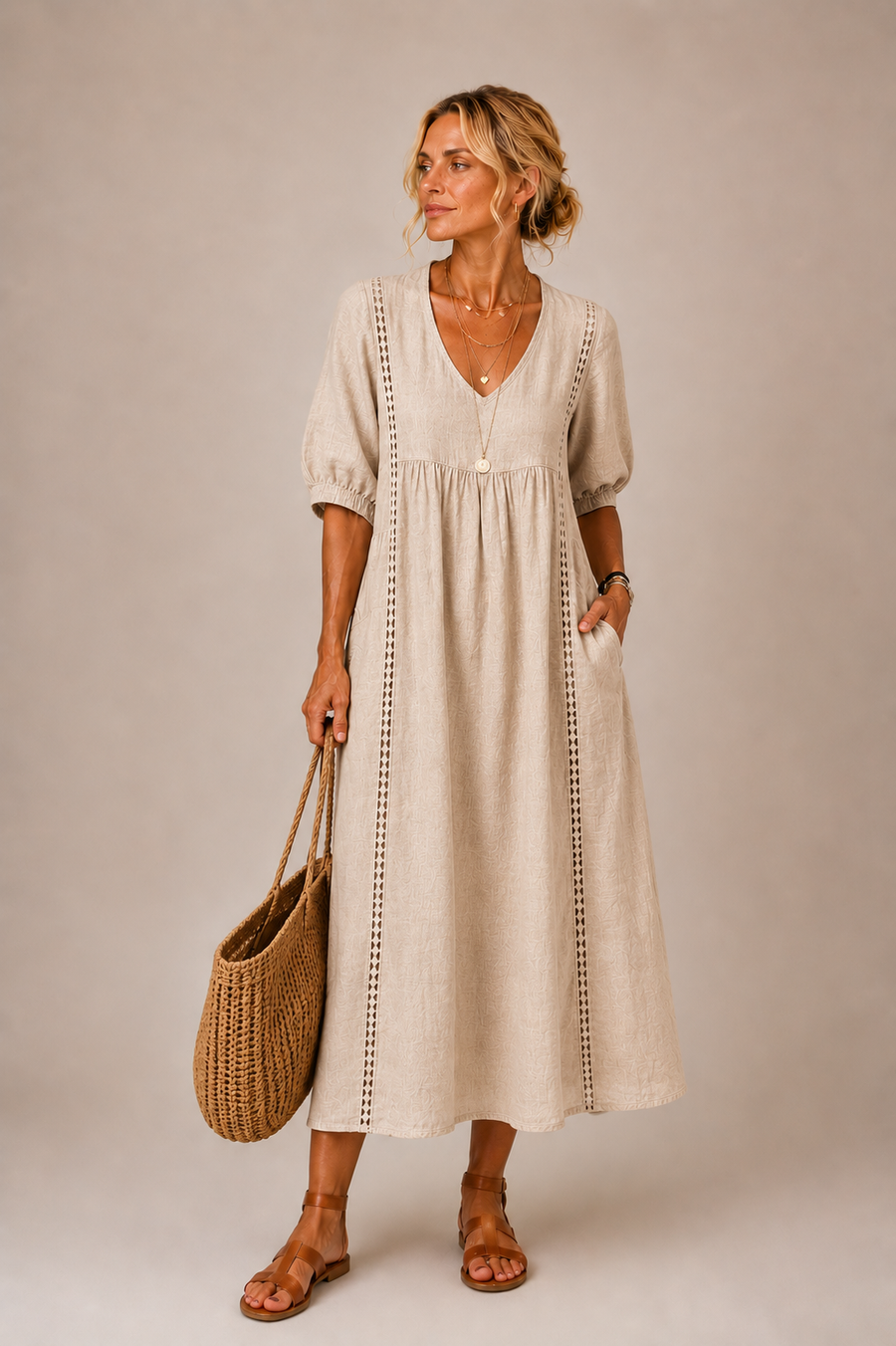 Steffi - Linen Blend Summer Midi Dress