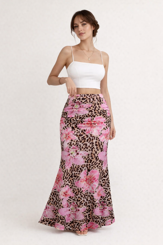 Elira Floral and Animal Print Maxi Skirt