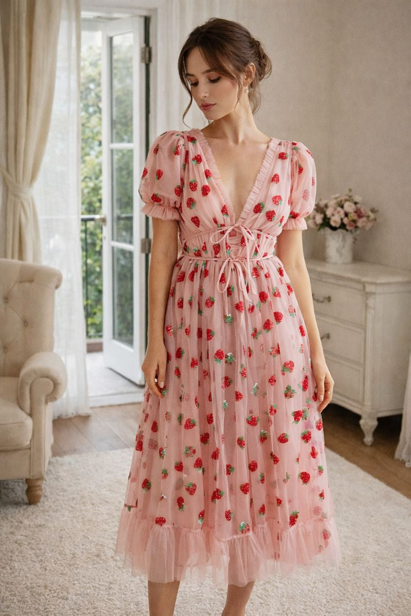Eda Embroidered Tulle Midi Dress
