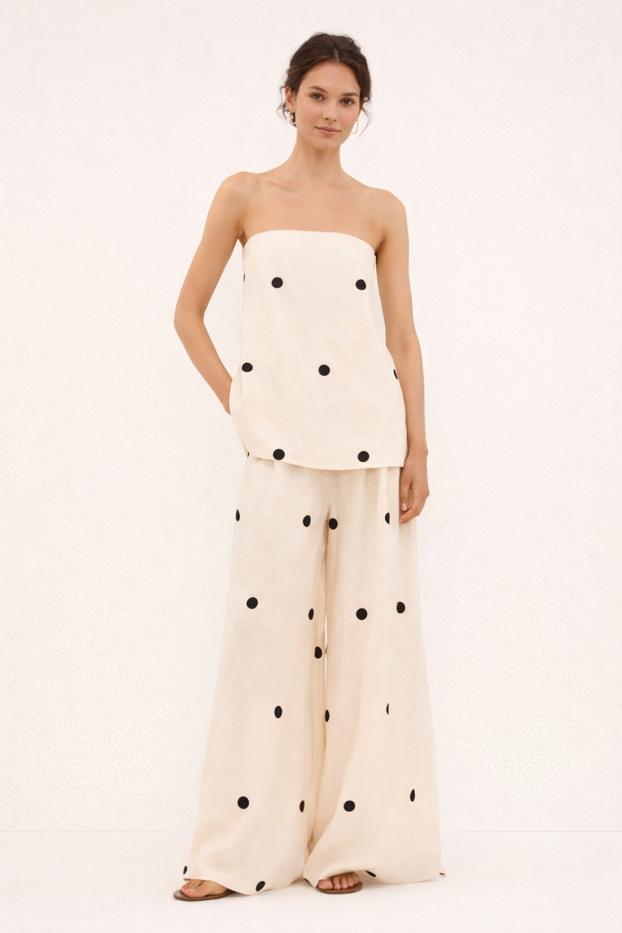 Zirel Strapless Set with Wide-Leg Polka Dot Pants