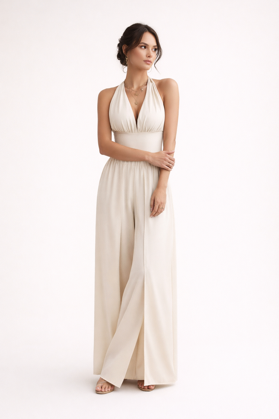 Arelia Halter Set with High-Waist Wide-Leg Pants