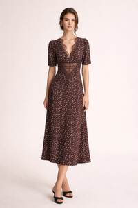 Mechthild Lace Detail Polka Dot Midi Dress