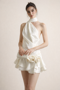 Elba Asymmetric Satin Mini Dress