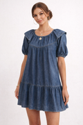 Luisa Puff-Sleeve Denim Mini Dress