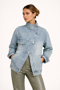 Kaia Oversized High-Collar Denim Jacket