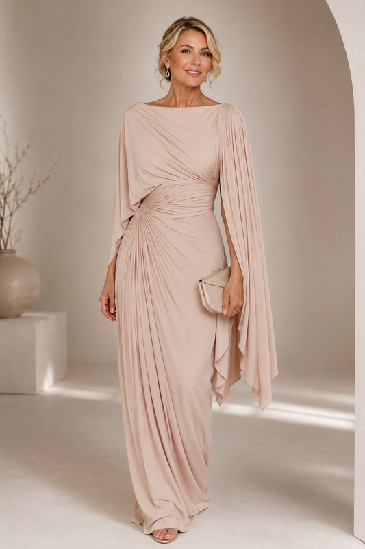 Romina - Pleated Cape Sleeve Maxi Dress – Khaki