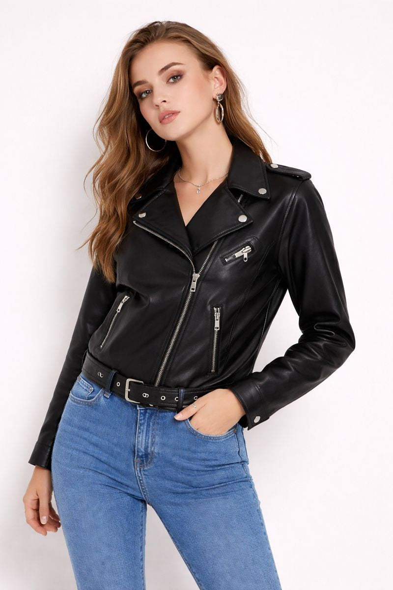 Kireya Faux Leather Jacket with Side Zip