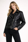 Ylena Faux Leather Biker Jacket with Belt