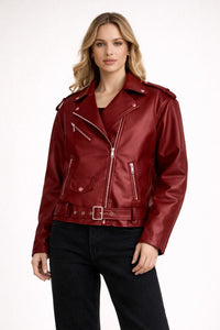 Ylena Faux Leather Biker Jacket with Belt