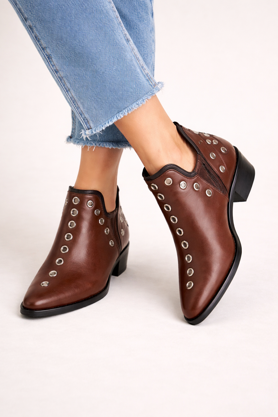 Molly Western Ankle Boots with Metal Eyelets