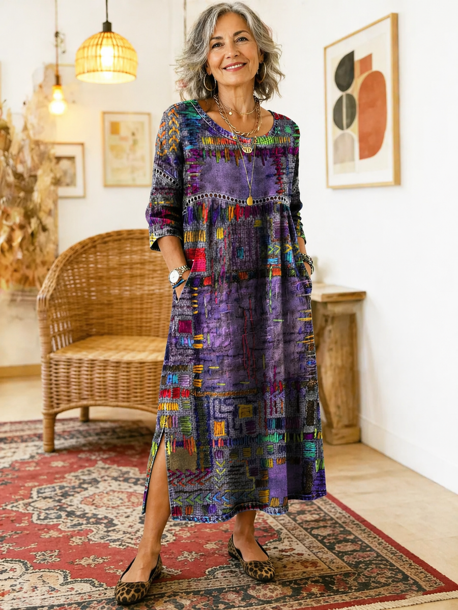 Thessaly - Ethnic Patchwork Denim Dress