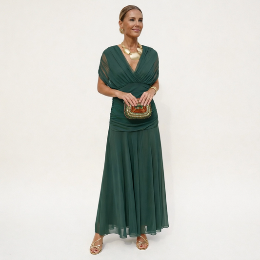 Drusilla - Long Floral V-neck Dress – Green
