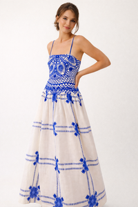 Alba Crochet-Print Strappy Midi Dress