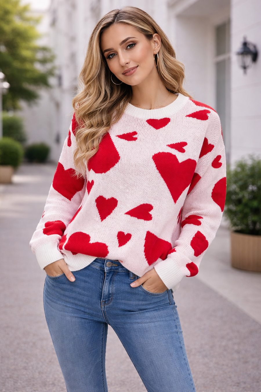Aino Heart-Print Knit Sweater