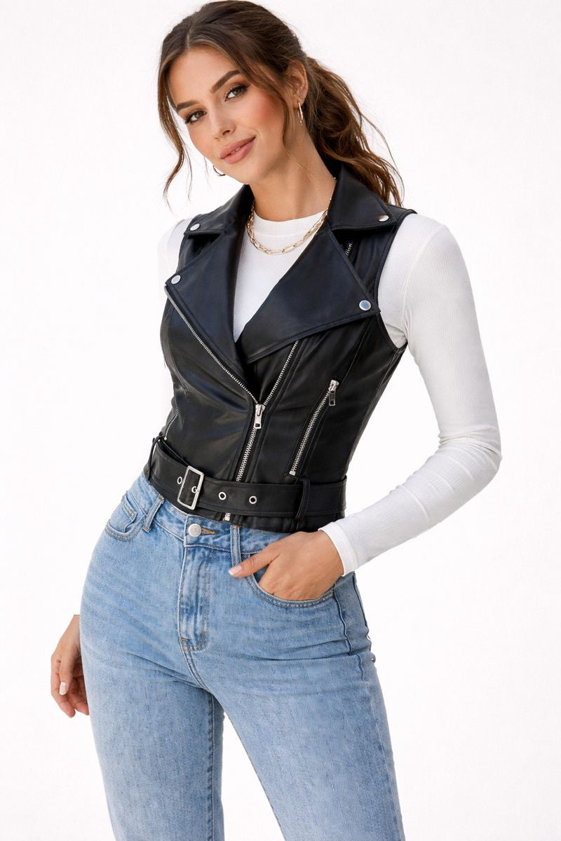 Elira Faux Leather Biker Gilet