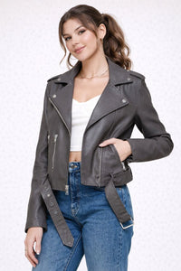 Arelia Faux Leather Jacket with Belt