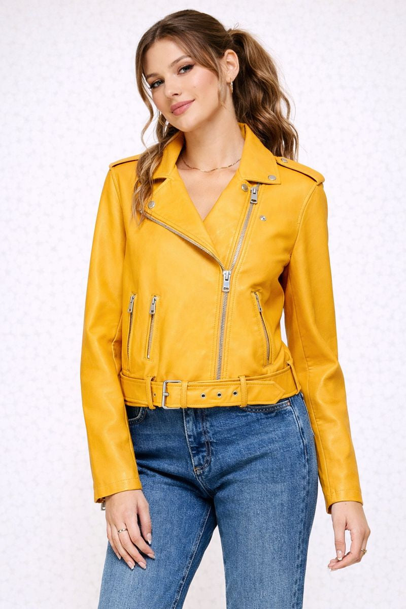 Arelia Faux Leather Jacket with Belt