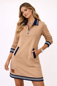 Maela Casual Dress with Zip and Polo Collar