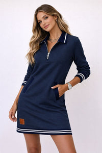 Maela Casual Dress with Zip and Polo Collar