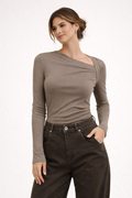 Suria Ribbed Knit Top with Asymmetric Neckline