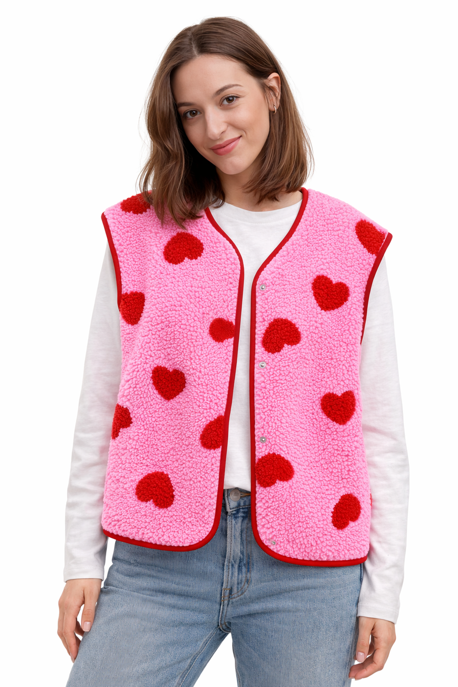 Bere Heart Print Plush Gilet