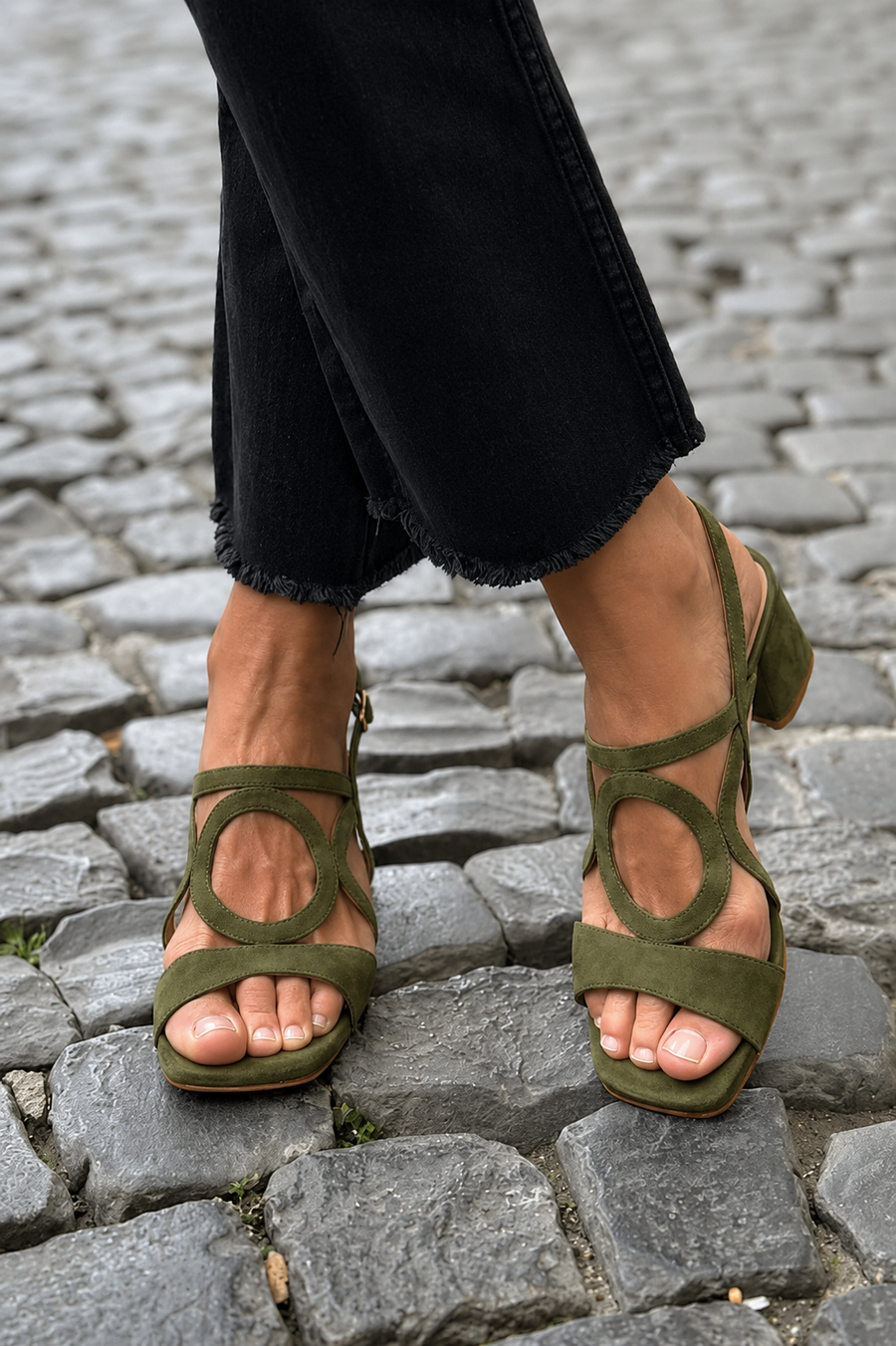 Marcia - Geometric Lime Heeled Sandals