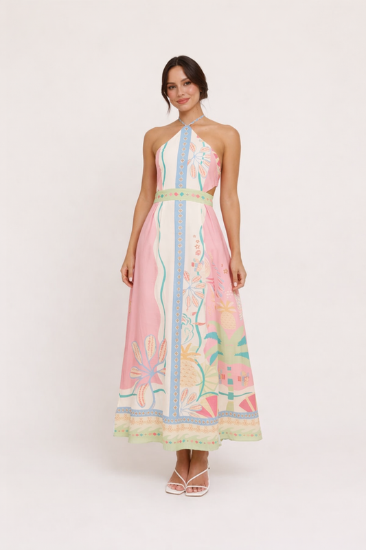Valentina Printed Halter Maxi Dress