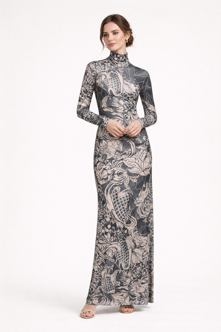 Baddie Long-Sleeve Printed Maxi Dress