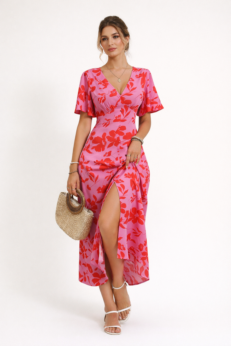 Amalia Floral Midi Dress with Slit