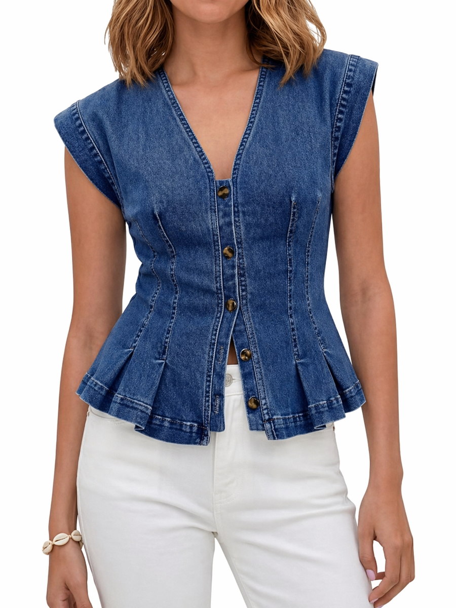Jovie - V-Neck Denim Top