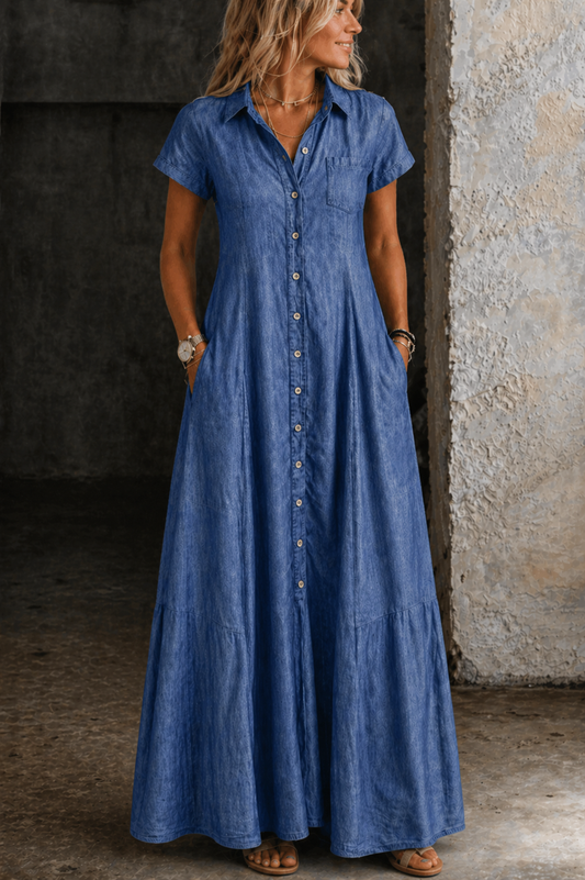 Dovie - Long Denim Dress – Dark Blue