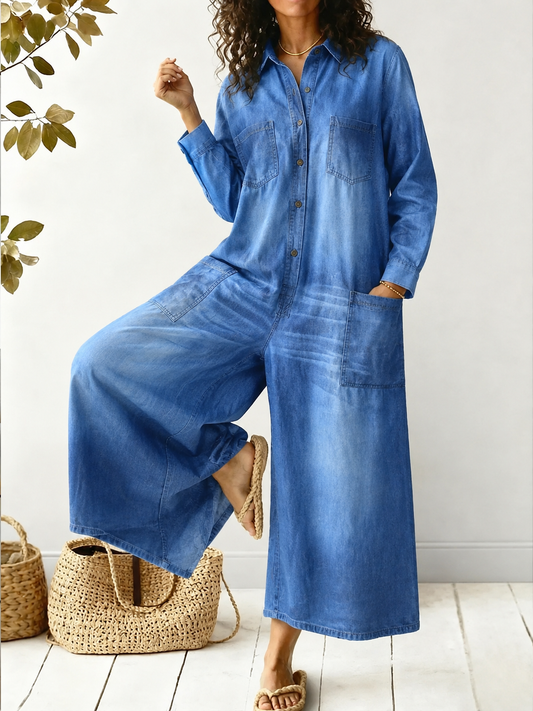 Delilah | Women's Wide Leg Button Front Jumpsuit
