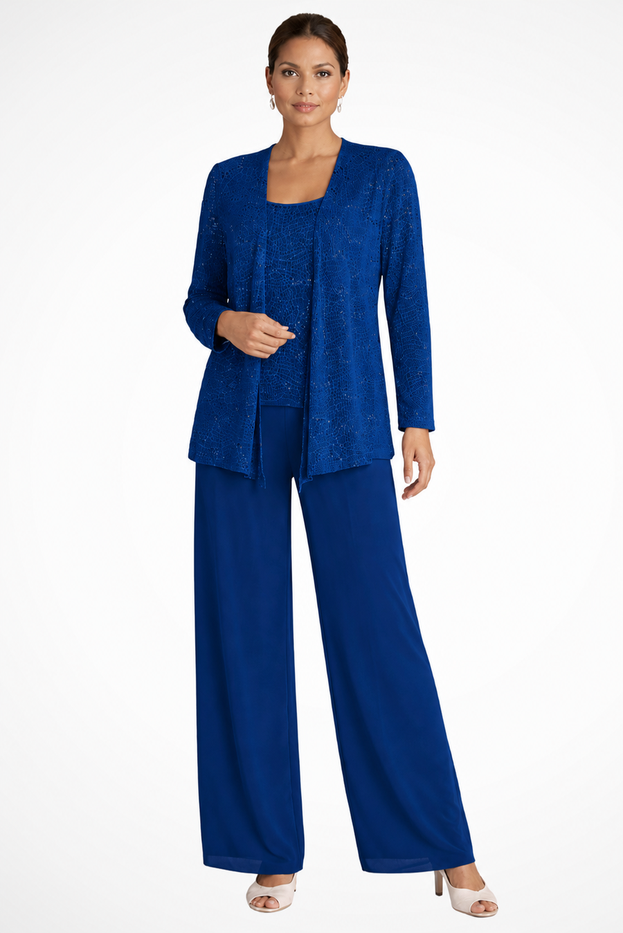 Vivette | Women's Sequin 3 Piece Wide Leg Pant Set